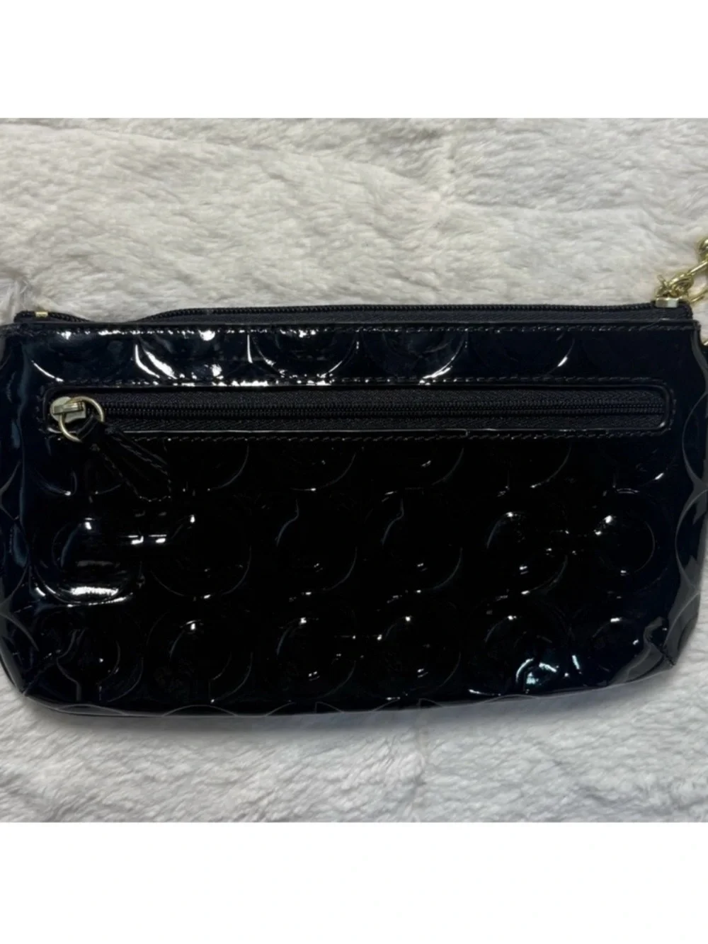 Coach Black Patent Leather Wristlet with Gold-Tone Logo
